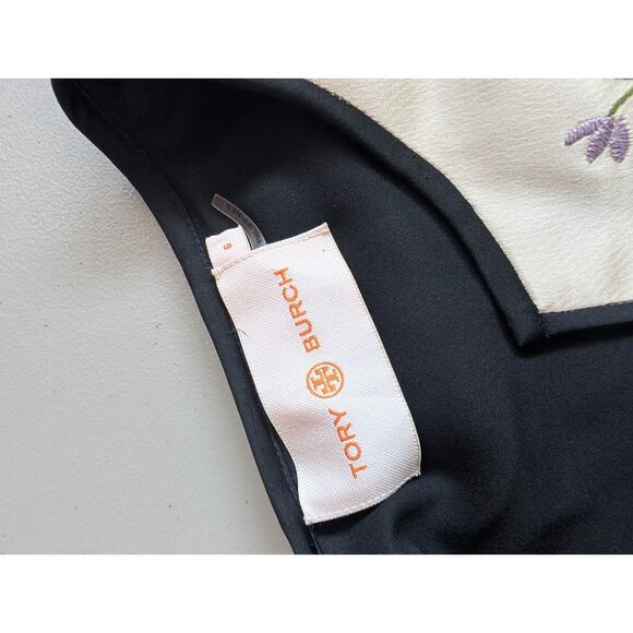 NWD Tory Burch Embroidery Quilted Open Front Satin jacket Sz 6 Pale Stone 1G474 - Picture 11 of 14